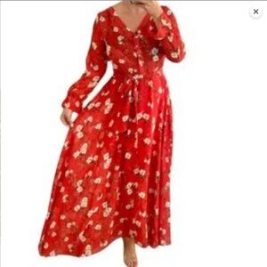Long Elegant Floral Red Maxi Dress